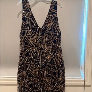 Elegant Black and Gold Geometric Dress